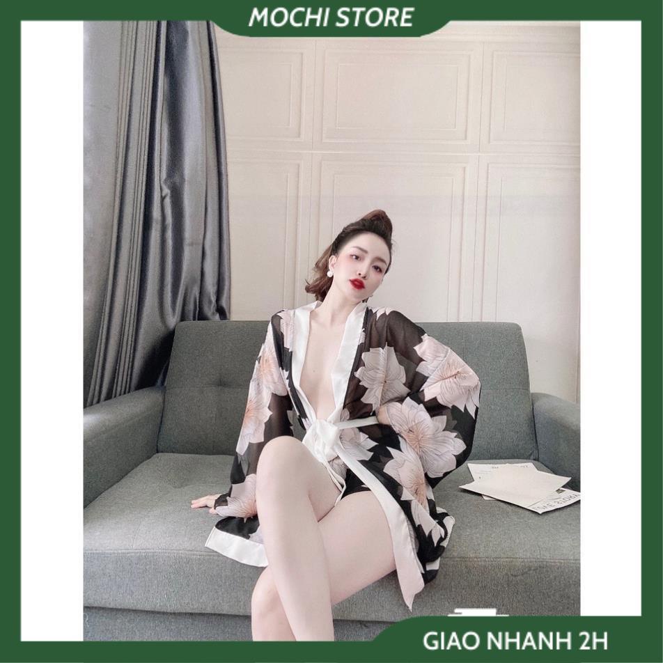 Áo Choàng Ngủ Kimono Voan Hoa , Áo Ngủ Xuyên Thấu Kèm Quần Chất Liệu Cao cấp Phong Cách Nhật Bản Mới Gợi Cảm Cho N | BigBuy360 - bigbuy360.vn