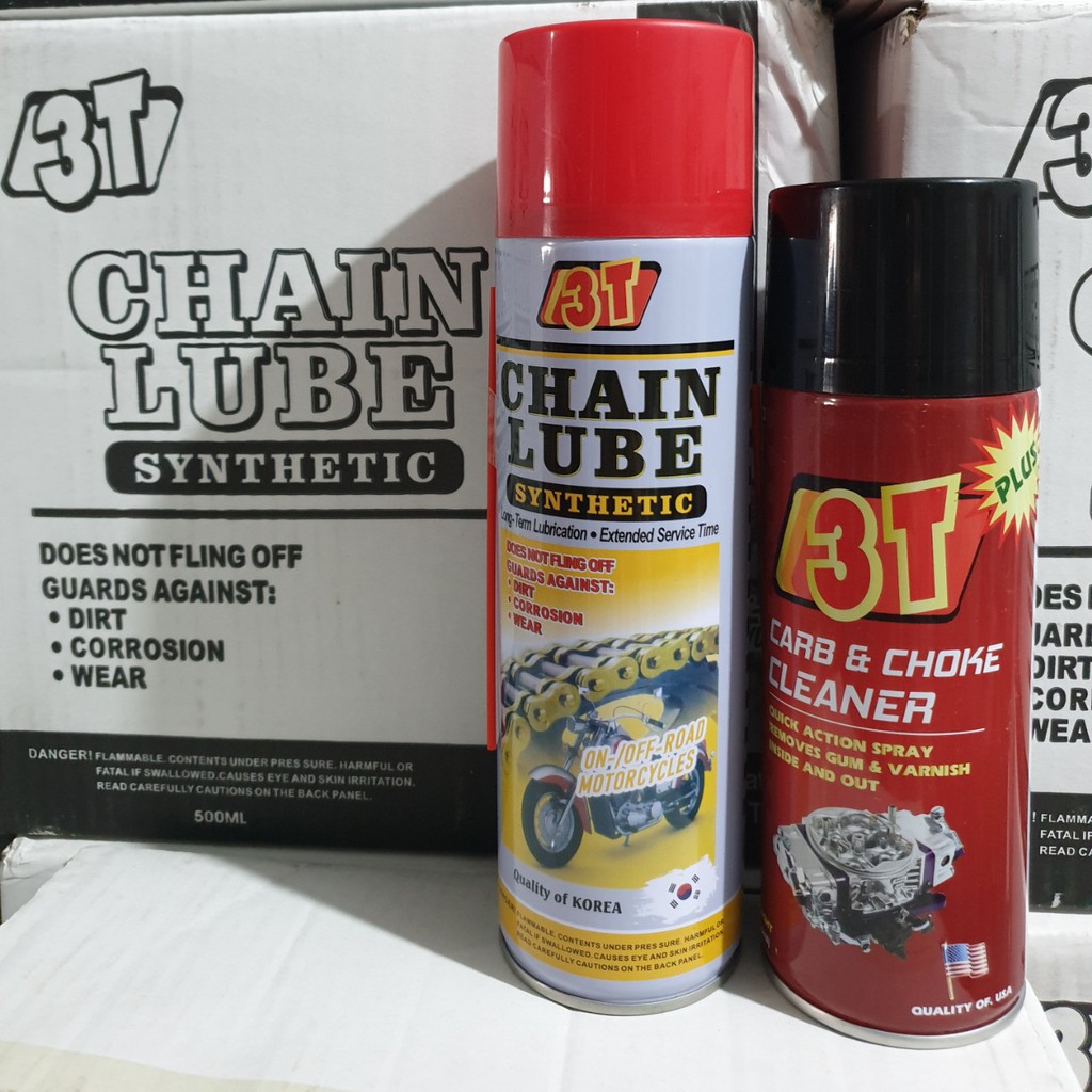 Bộ sản phẩm vệ sinh sên Carb choke Cleaner 3T và bôi trơn dưỡng sên  Chain Lube 500ml