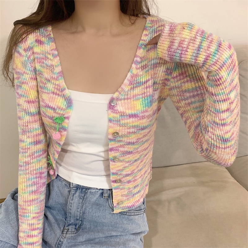 【ZHELIHANGFEI】 / Áo Khoác Cardigan Dệt Kim Dáng Ngắn Hở Rốn Màu Hồng Nhẹ Nhàng Thời Trang Xuân Thu Cho Nữ