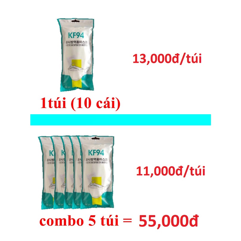 (Combo 50 cái 35k, 100 cái =65k) Khẩu trang KF94 tiêu chuẩn Hàn Quốc