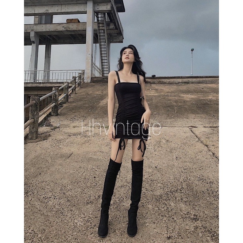 Đầm hai dây rút hông