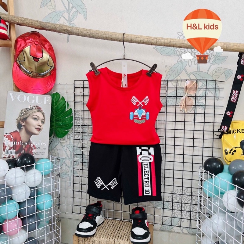 Bộ bé trai sát nách Electro áo in 2 mặt, quần in mặt trước size đại cồ