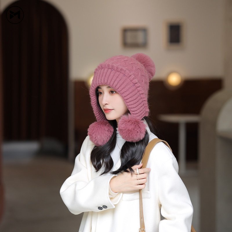 Mũ Len Đan Giữ Ấm Tai Thời Trang Thu Đông Hàn Quốc Cho Trẻ Em