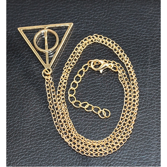 Dây chuyền hình tròn lồng trong tam giác phong cách retro bằng kim loại mạ vàng bạc dành cho nữ