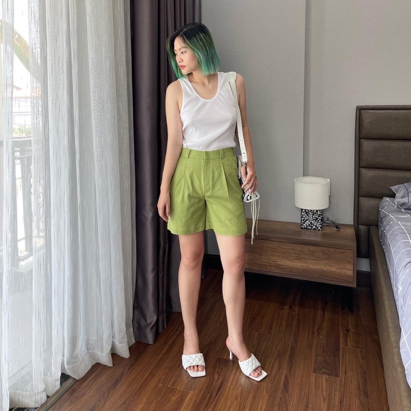 Quần short linen nữ. Hình thật shop chụp cận vải