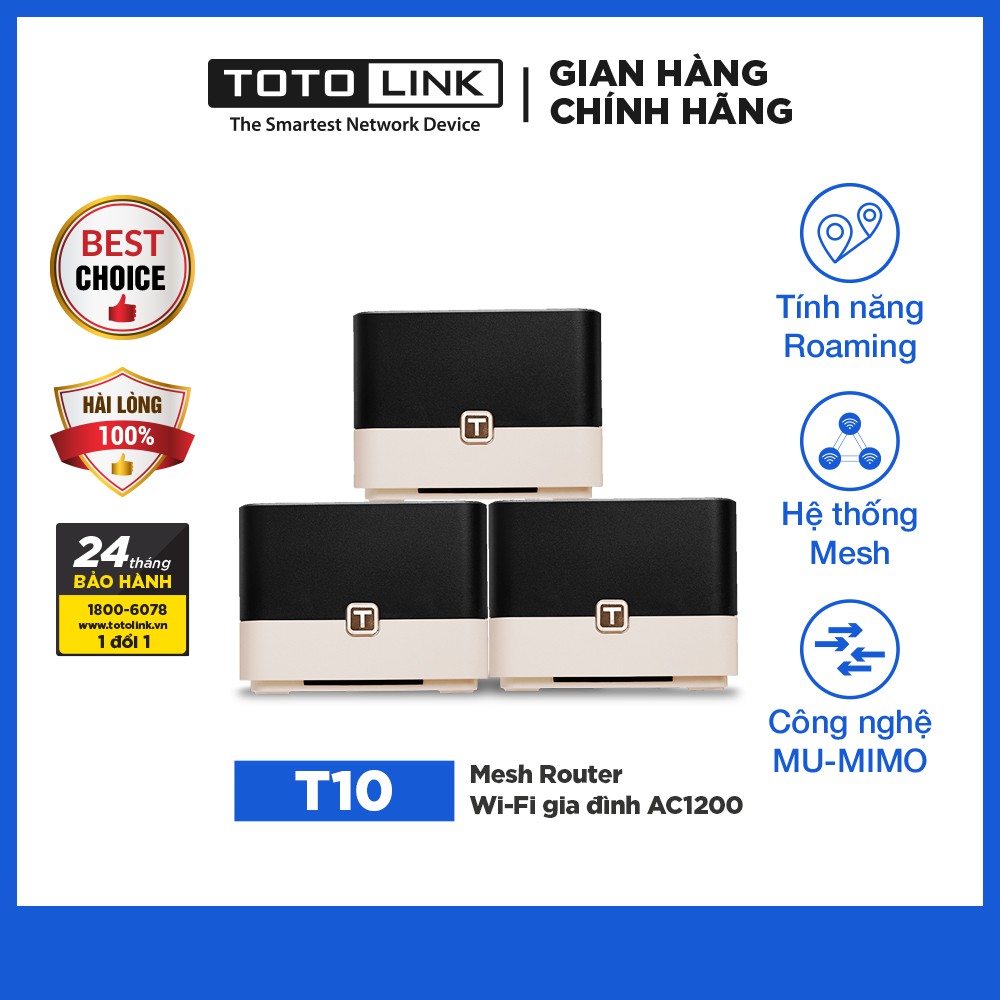 Bộ phát wifi Mesh gia đình chuẩn AC 1200Mbps TOTOLINK T10 3 pack