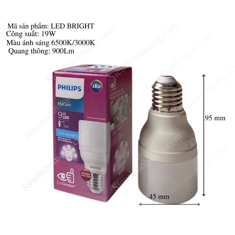 Bóng đèn led PHILIPS êm dịu cho mắt LedBright công suất  E27 T50 - sáng trắng/sáng vàng