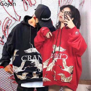Áo Hoodie Dáng Rộng In Hình Chim Hạc Kiểu Hàn Quốc Cá Tính