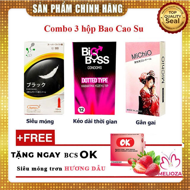 [SIÊU ƯU ĐÃI] 3 hộp Bao cao su, Condom Nhật Bản Siêu mỏng, Gân gai, Kéo dài thời gian +Tặng 1 BCS Ok Hương Dâu