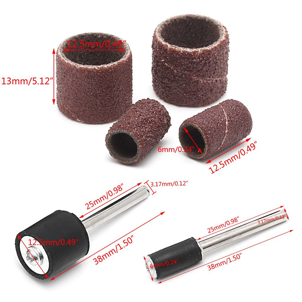 Bộ 10 đầu giấy nhám 12.5mm kèm trục 3.17mm cho máy khoan mài móng
