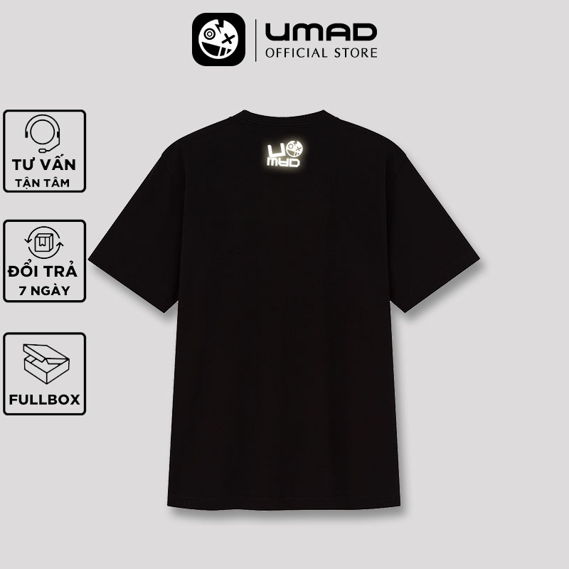 Áo thun nam UMAD racing boy KOSO feel the speed phản quang cổ tròn tay ngắn màu đen có big size 100kg mẫu Biker xe độ