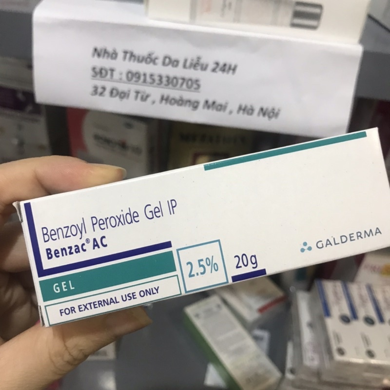 Benzac AC 2,5% 5% 20g benzoyl peroxide gel IP Galderma Kem hỗ trợ mụn viêm