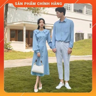 Váy đôi sơmi nam nữ thanh lịch xanh nhạt Giá rẻ