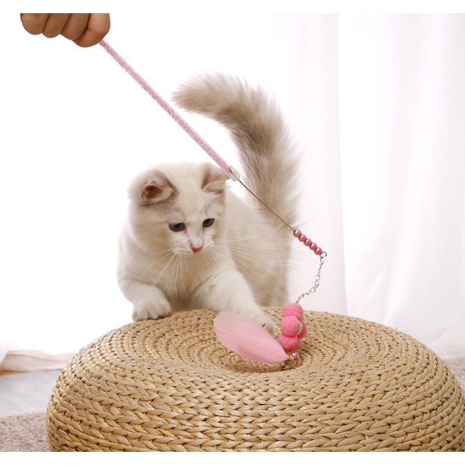 Cần câu đồ chơi cao cấp hình bông hoa gắn lông vũ cho thú cưng chó mèo - IPET SHOP
