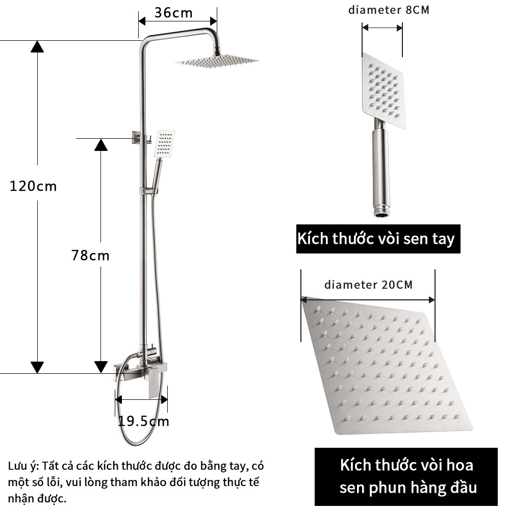 U-HOME Sen bộ tắm đứng nóng lạnh Bộ sen cây tắm đứng nóng lạnh Inox SUS 304（sang trọng）ST60-9511B