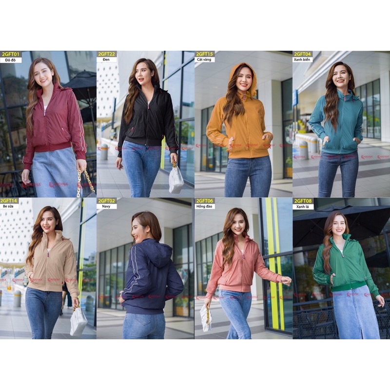 Áo Gió Nữ 𝐂𝐀𝐑𝐃𝐈𝐍𝐀 2 Lớp Lót Lưới Cao Cấp Viền Thể Thao Siêu Nhẹ Cản Gió Cản Bụi Chống Nước 2GFT