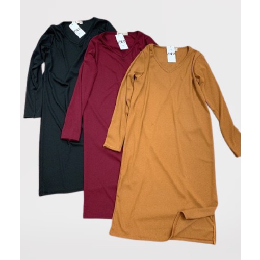 [ Mã FAMAYWA2 giảm 10K đơn 50K] Đầm nữ cổ tim dài tay dáng rộng vải len tăm xẻ tà | BigBuy360 - bigbuy360.vn