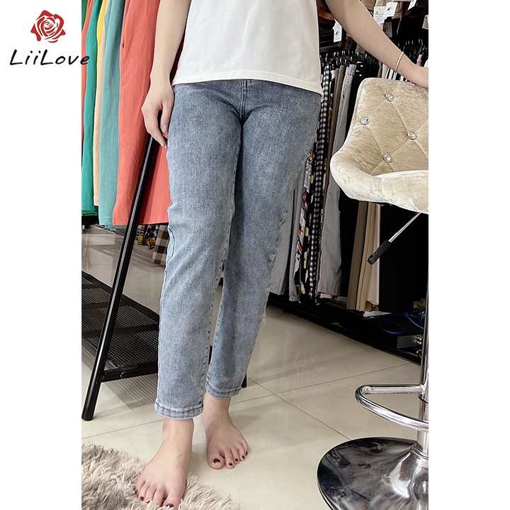 Quần bò Baggy jean boy nữ lưng cao phong cách, Cạp quần cao vừa phải chất bò mịn đẹp Liilove Q9312