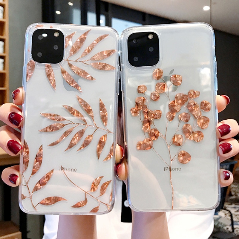 [COD] iPhone 12 Pro Max 11 Pro Max 6 6S 7 8 Plus X XS XR 3D Printed Gold Leaf ins Hot Style Luxury Soft Jelly Phone Case Cover