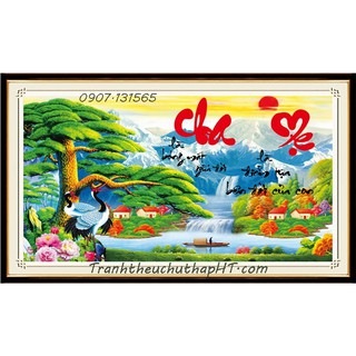 Tranh đính đá, Tranh thêu chữ thập Cha Mẹ VS041, LV3447 - tự thêu, tự đính