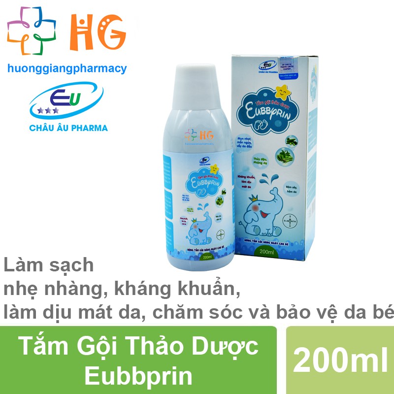 Nước tắm gội thảo dược Eubbprin - Làm sạch nhẹ nhàng, kháng khuẩn, làm dịu mát da, chăm sóc và bảo vệ da bé (Chai 200ml)