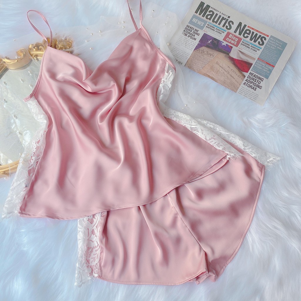 Q11.HCM [LL779] Bộ ngủ lụa satin Quảng Châu - váy ngủ quyến rũ - cô chủ nhỏ chuyên sỉ