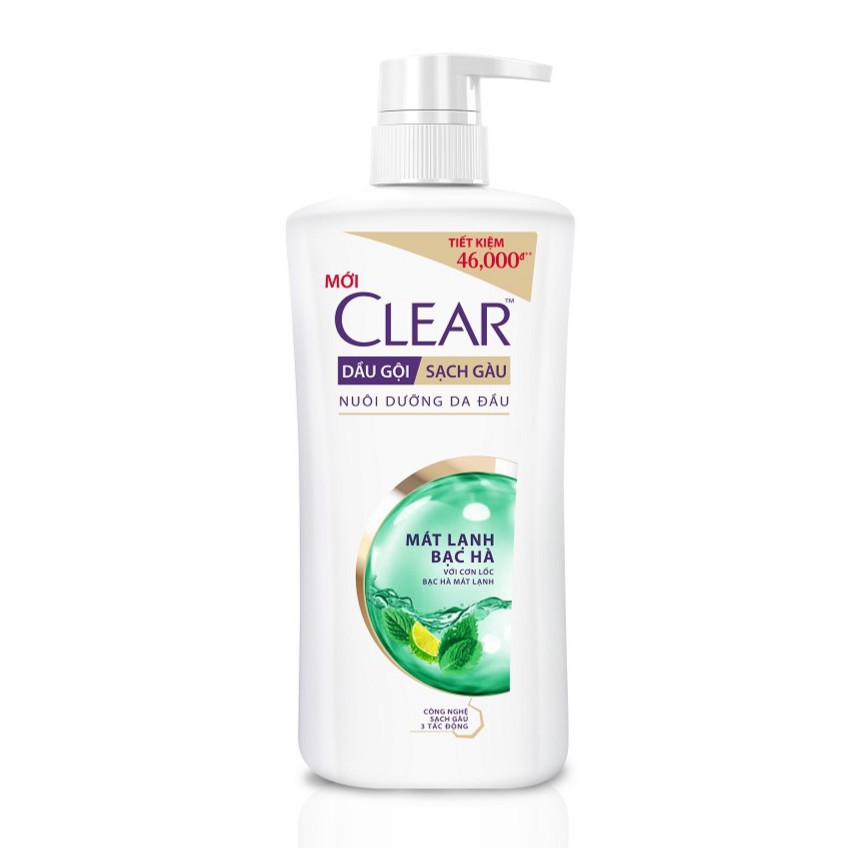 [ giá bìa 182k] Dầu gội clear 900g bạc hà tặng kèmchai nhỏ 140gr theo phân loại