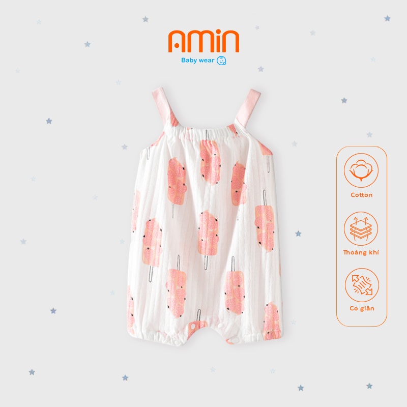 Romper hai dây bé gái sơ sinh, body đùi chất cotton họa tiết dễ thương