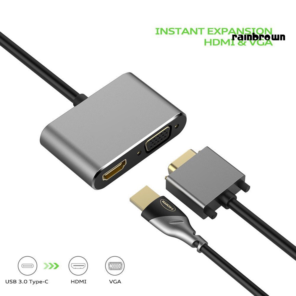 Bộ Chuyển Đổi Usb 3.1 Type C Sang 4k Hdmi Vga Hub Cho Macbook Air Pro Laptop