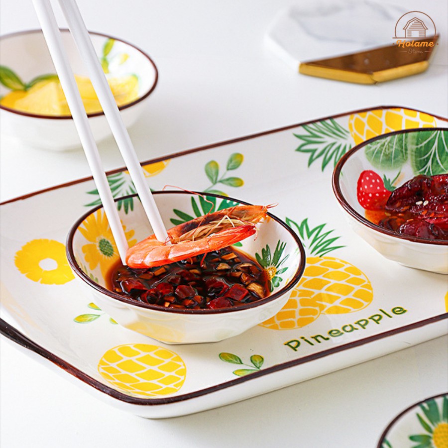 Chén ăn dặm cho bé bằng sứ, chén đựng gia vị hoạ tiết trái cây