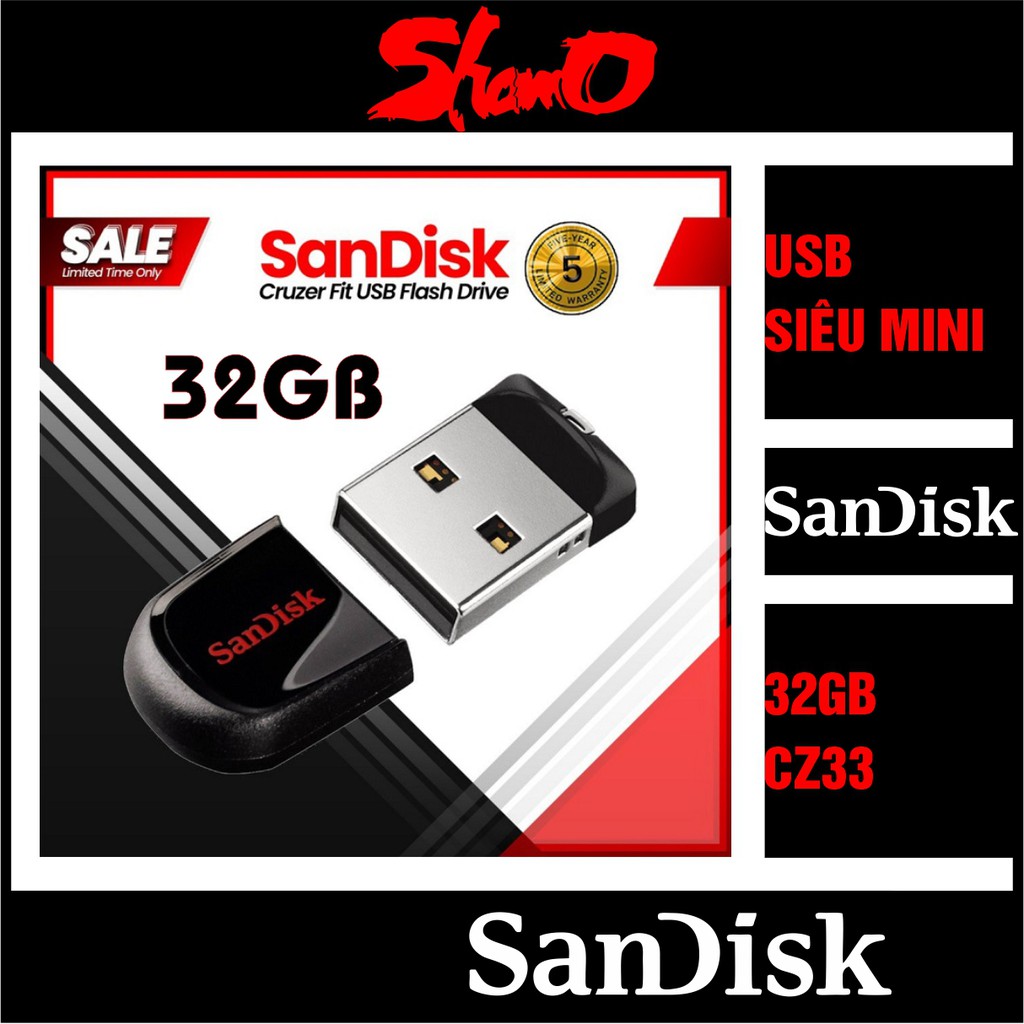 USB chịu nước – SanDisk 32GB Chính Hãng – Cruzer Fit CZ33 – USB Flash Diver – Bảo hành 5 năm – Siêu nhỏ