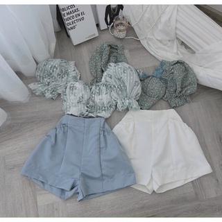 Set croptop hoa cúp ngực đan dây+ short