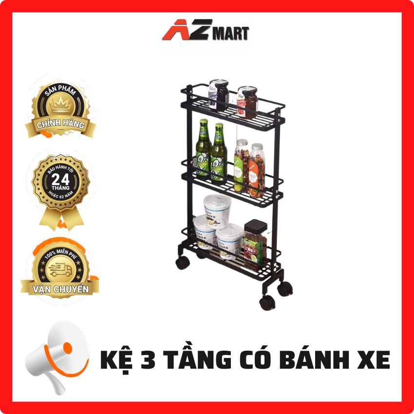 Kệ 3 Tầng Có Bánh Xe 💔FREESHIP💔 Kệ Sắt 3 Tầng Sơn Tĩnh Điện Cao Cấp Siêu Tiện Dụng