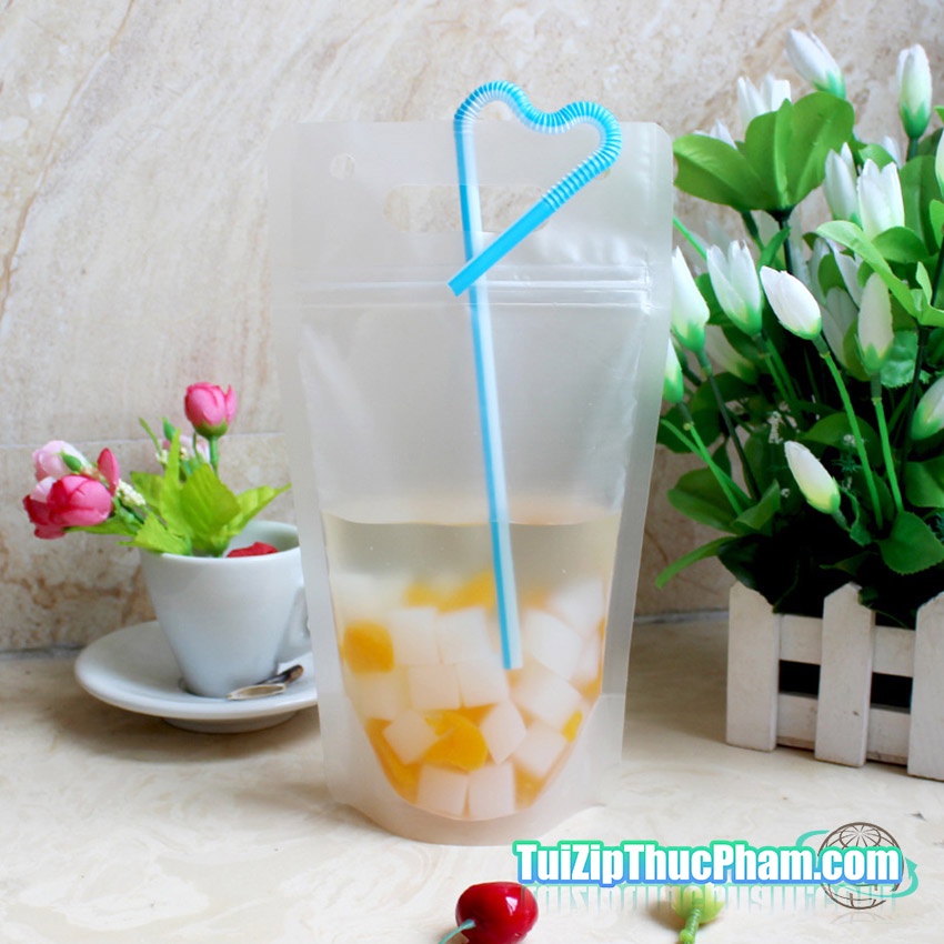 100 cái túi zip đựng trà sữa size 13x23 cm túi zip nhựa thực phẩm có quai xách chất lượng cao mẫu 09