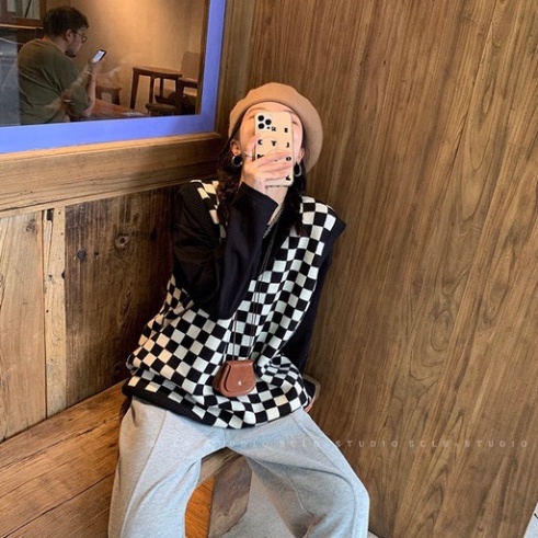 Gile Len Hàn Quốc, Áo Len Nữ Họa Tiết Kẻ Caro Cá Tính Phong Cách Ulzzang Form Rộng FreeSize | BigBuy360 - bigbuy360.vn