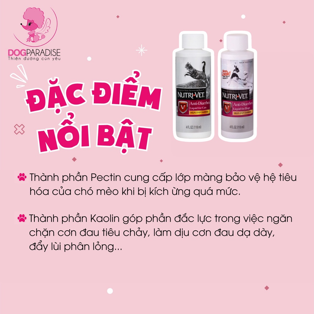 Dung dịch hỗ trợ giảm tiêu chảy cho thú cưng Nutri-Vet Anti Diarrhea Liquid chai 118ml  - Dog Paradise