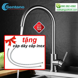 Vòi rửa chén NÓNG LẠNH kiểu tròn ống lớn phi 24 inox sus304 TẶNG DÂY CẤP INOX