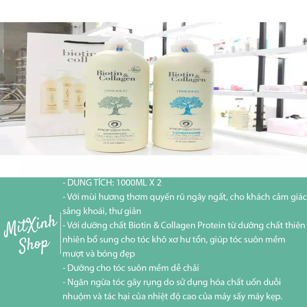 [CHÍNH HÃNG] Cặp Dầu Gội Xả BIOTIN &amp; COLLAGGEN Mẫu Mới TRẮNG, XANH, VÀNG 1000mlGIÁ RẺ VÔ ĐỊCH