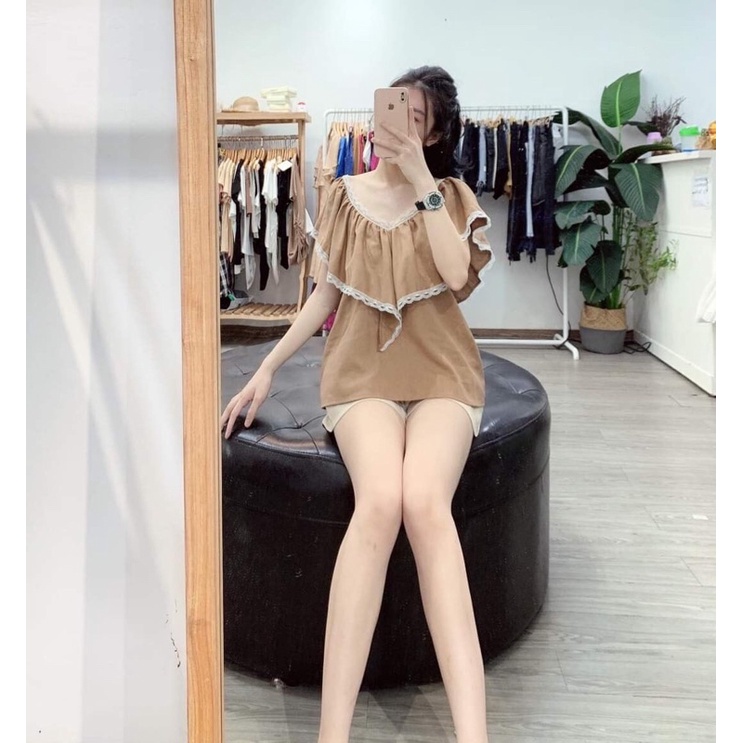 Set đồ nữ áo bèo viền ren sooc sịn hàng quảng châu cao cấp | BigBuy360 - bigbuy360.vn