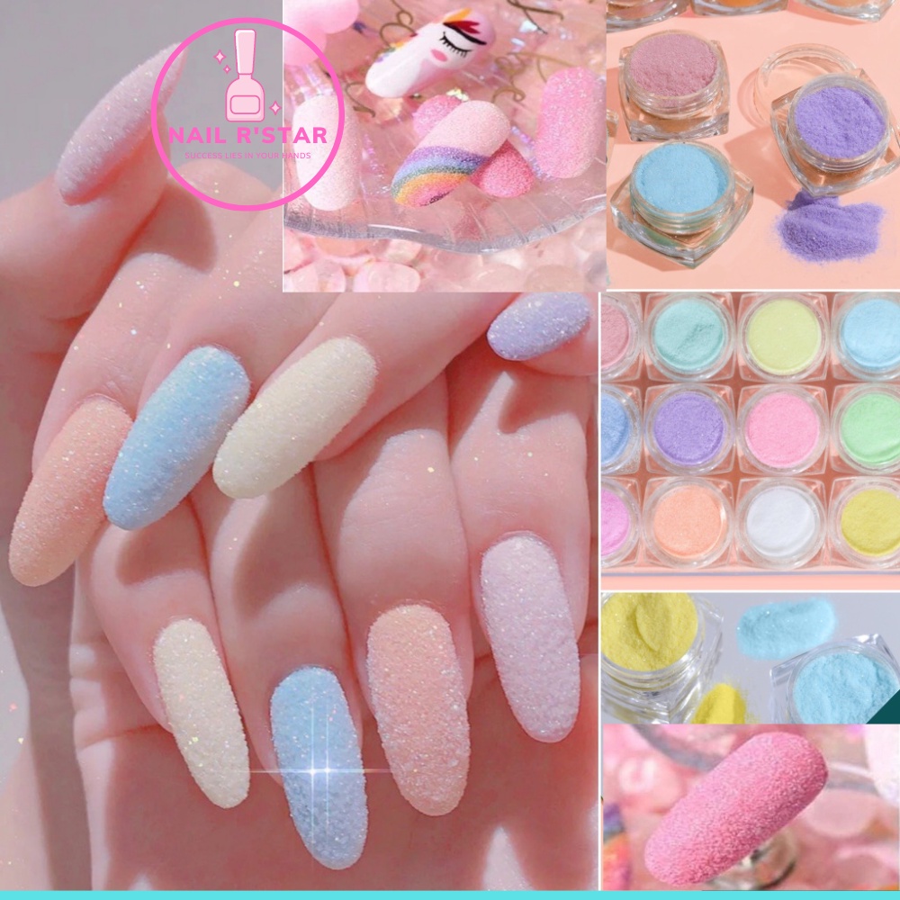 Set 12 hũ nhũ cát mịn - nhũ cát rắc 12 màu đẹp trang trí móng tay sang chảnh NAIL R’STAR