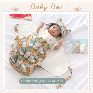Ủ kén lót bông có mũ ấm áp có mở khoá 0-6m [ babyboo]