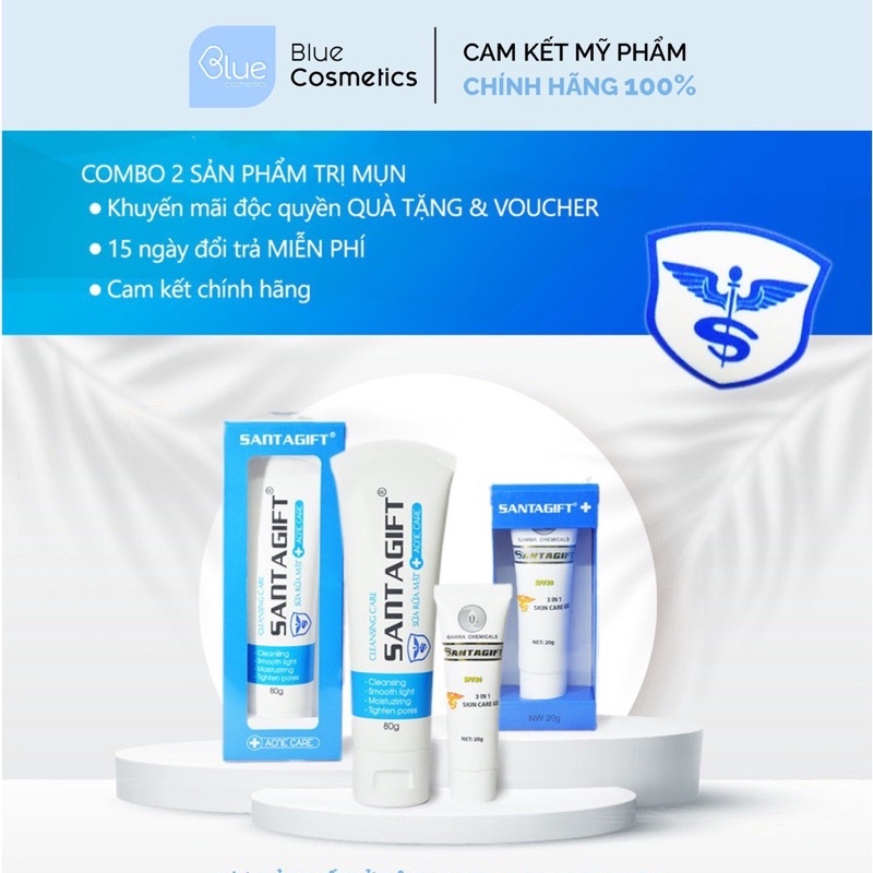 Combo Sữa Rửa Mặt và Kem Mụn SANTAGIFT 80g và 20g