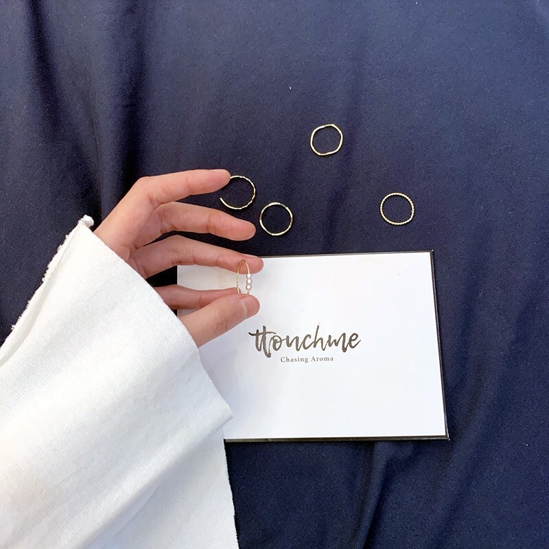 Bộ 5 nhẫn đính ngọc chai phong cách Hàn Quốc