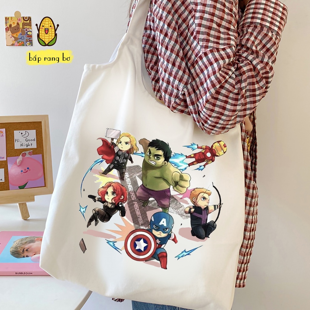 TÚI VẢI TRÒN SIÊU ANH HÙNG AVENGERS MARVEL VẢI DỆT CANVAS CÓ TÚI CON