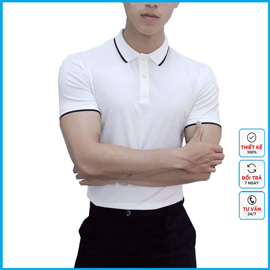 { Hình thật } áo thun nam chất cotton dày siêu đẹp , cổ bẻ ngắn tay