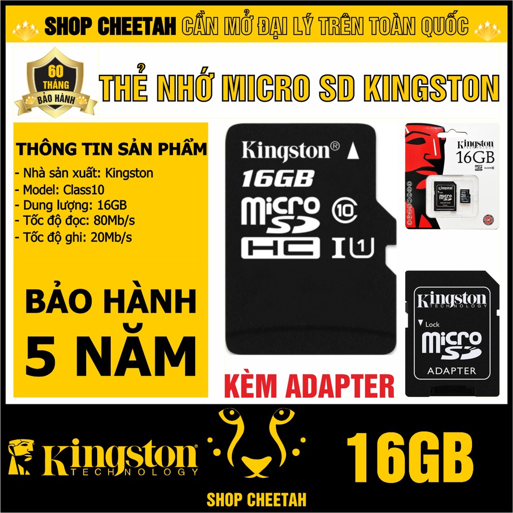 Thẻ nhớ Kingston 16GB - KINGSTON MicroSD Class10 – CHÍNH HÃNG – Bảo hành 5 năm – Kèm Adapter