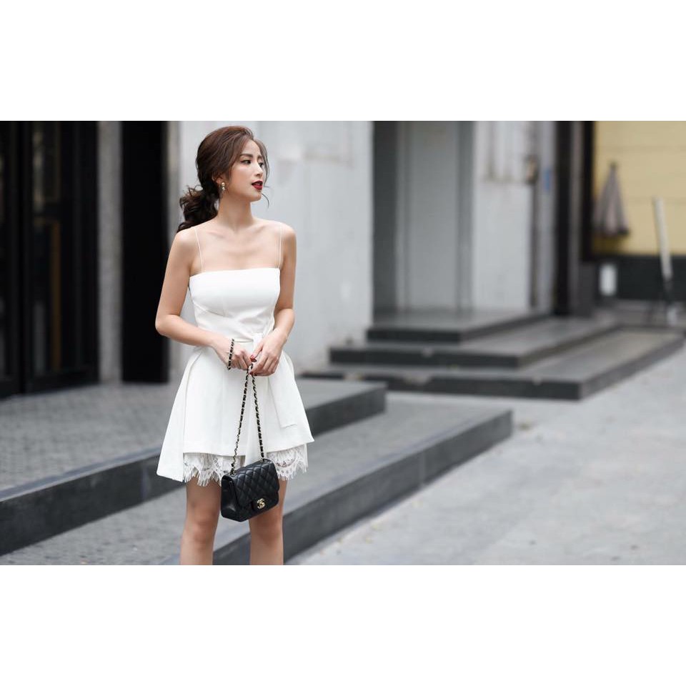 Đầm hai dây phối chân ren