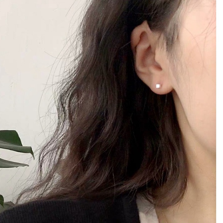 Bông tai vuông Bạc ý 925 nhám khuyên tai nam nữ