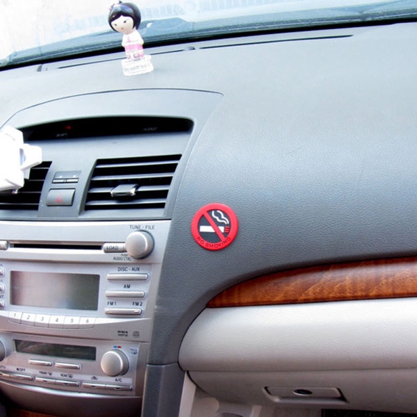 Miếng dán trang trí xe hơi hình vòng tròn đỏ in chữ NO Smoking được làm từ vinyl