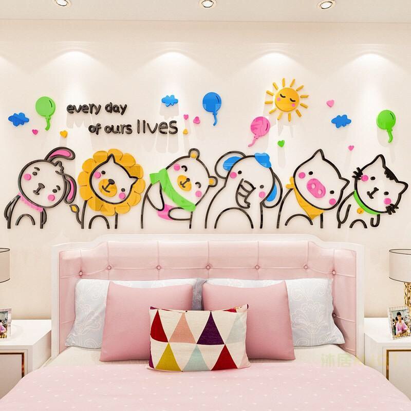Tranh dán tường cho bé mica 3d our lives trang trí góc mầm non, khu vui chơi trẻ em
